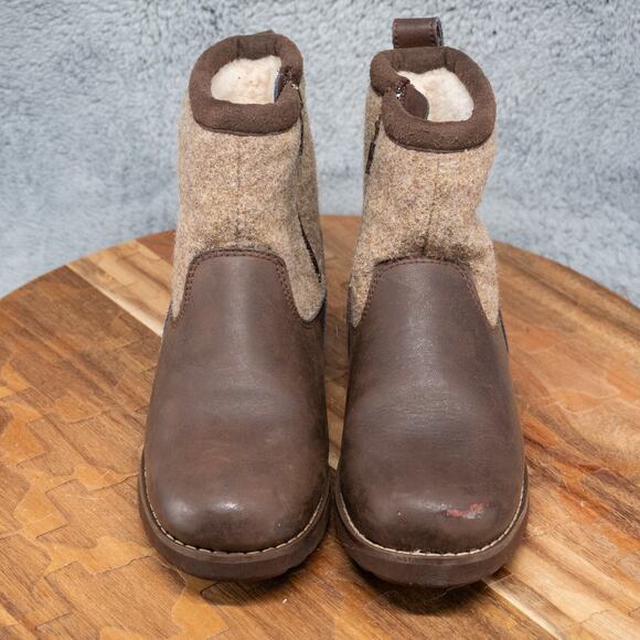 UGG Bayson Snow Boot Kids Size 1 Brown Tan Waterproof Insulated Suede - Picture 2 of 8